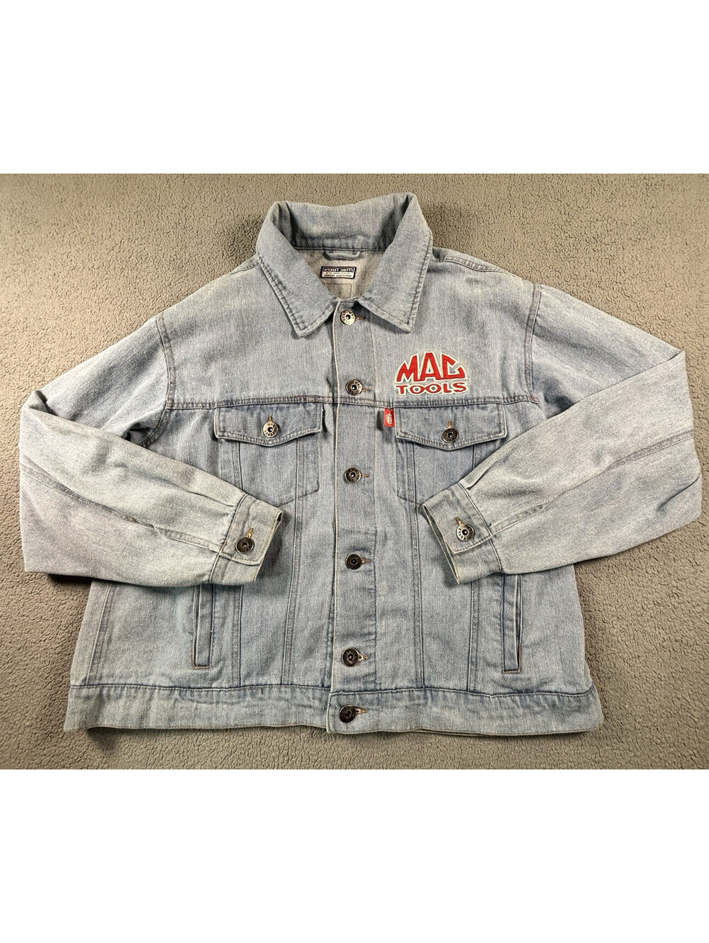 Vintage Mac Tools Denim Trucker Jacket Embroidered Racing Auto Mechanic Men’s XL